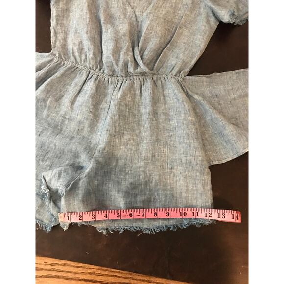 Anthropologie x Sanctuary Montana Linen Romper Faux Wrap Tie-Front - Extra Small - Picture 8 of 11